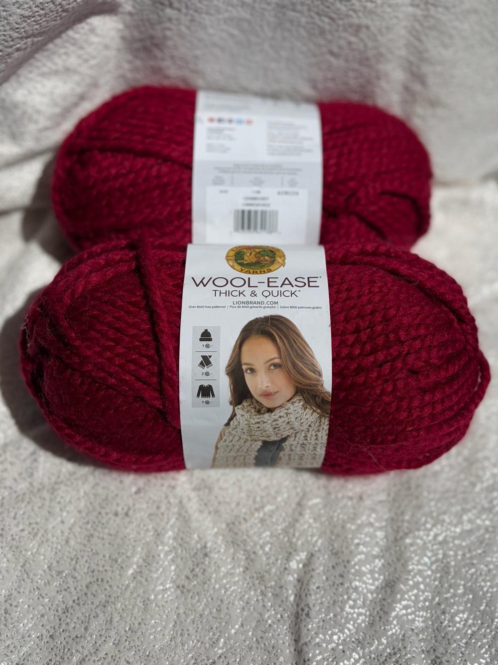 Lion Brand Yarn #138 Wool-Ease Thick & Quick Bulky Yarn, Cranberry 2 Skein Lot